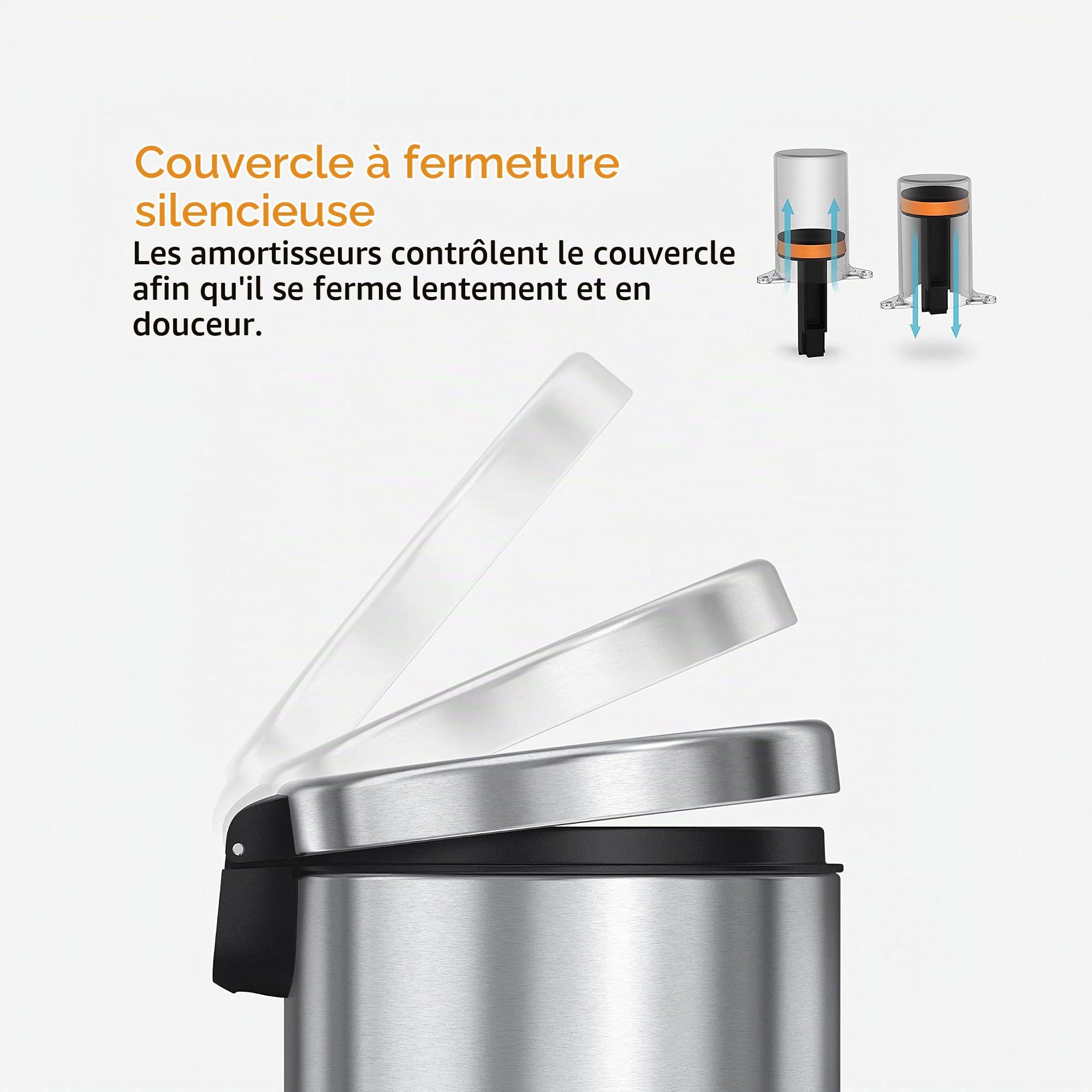simplehuman CW1853CB poubelle ronde à pédale, petite poubelle de salle de bain bureau chambre, acier blanc, 4.5 litres | Ronde, avec Pédale Robuste, Technologie Lid Shox®, pour Petits Espaces, Bac Intérieur Amovible
