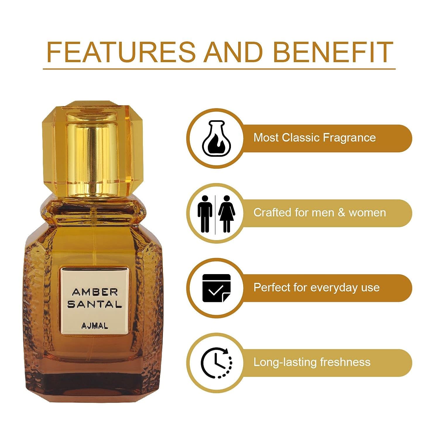 Ajmal Amber Santal Eau de Parfum 3.4 oz / 100 ml – Unisex Spicy, Woody & Ambery Fragrance with Sandalwood, Incense & Nutmeg | Long-Lasting Luxury from Dubai - Image 4