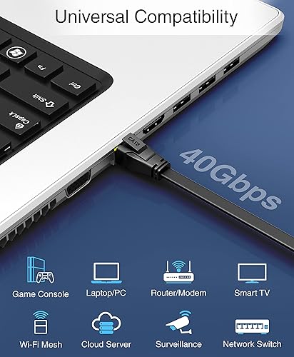 Miniatura 5 de BlueRigger Cable Ethernet plano CAT8 de 25 pies (40 Gbps, 2000 MHz, RJ45) cable de conexión LAN de red de Internet de alta velocidad, para juegos,