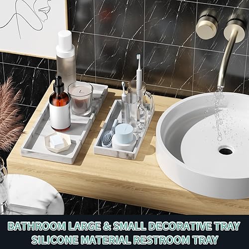 Miniatura 2 de BBK Bandeja de tocador de baño, paquete de 2 (7.8 pulgadas y 11.8 pulgadas), bandeja de baño de silicona para encimera, bandeja de anillo para