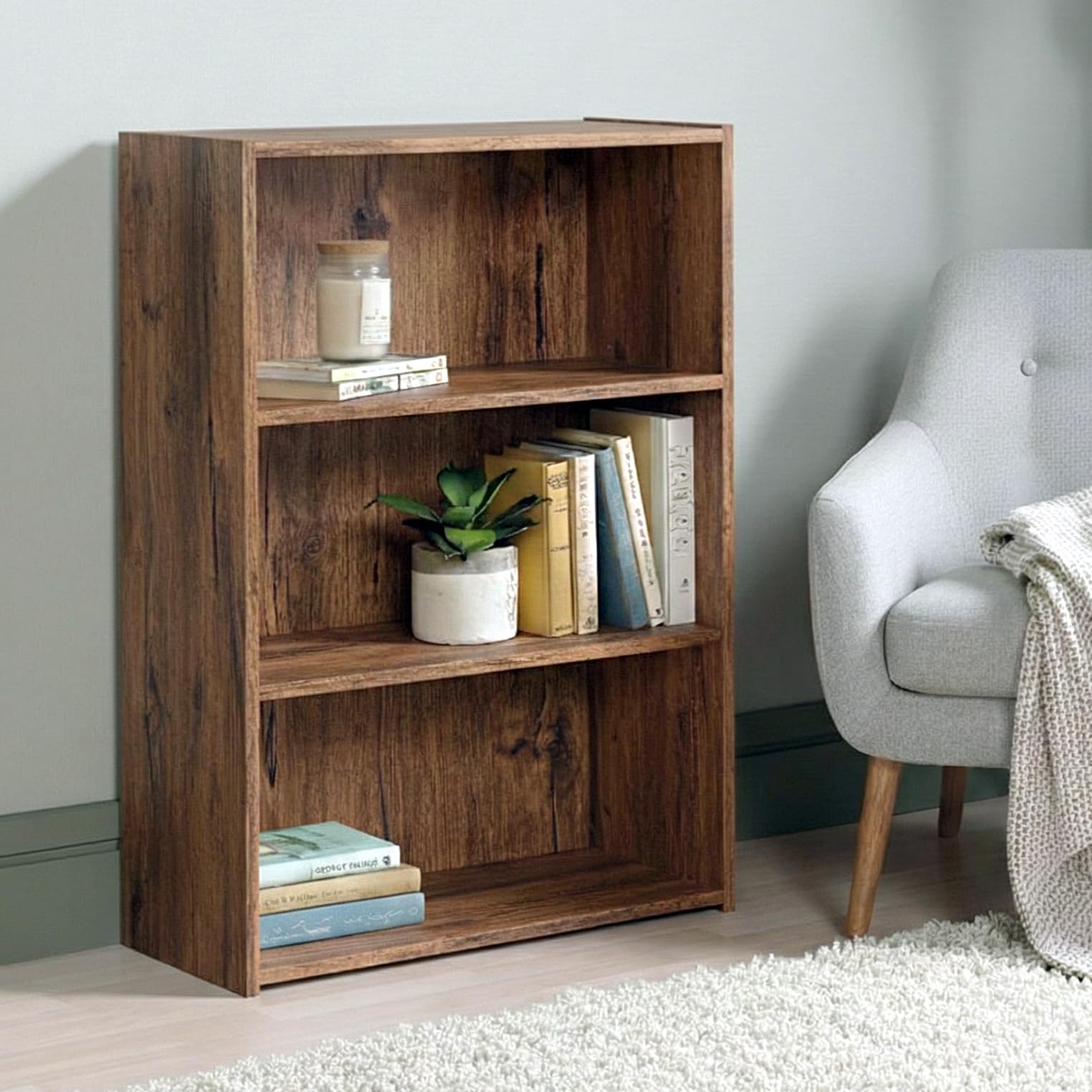 FABULA 3-Shelves Bookshelf/Storage Shelves/Book Rack for Home/Office Desk/Wall Mounted Bookshelf, Multipurpose eco-Friendly (DIY) (Walnut MBR)-image-33