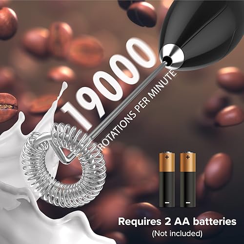Vista 17 de PowerLix Espumador de leche de mano, funciona con pilas, batidora eléctrica para café, latte, capuchino, chocolate caliente, mini batidora duradera