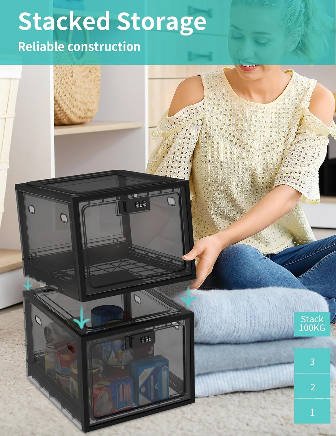 2 Pack Large Medicine Lock Box for Safe Medication, Lockable Storage Box for Fridge/Snacks Food, Phone Lock Boxes with Combination Code for Home/Dorms/Office Storage Lockers