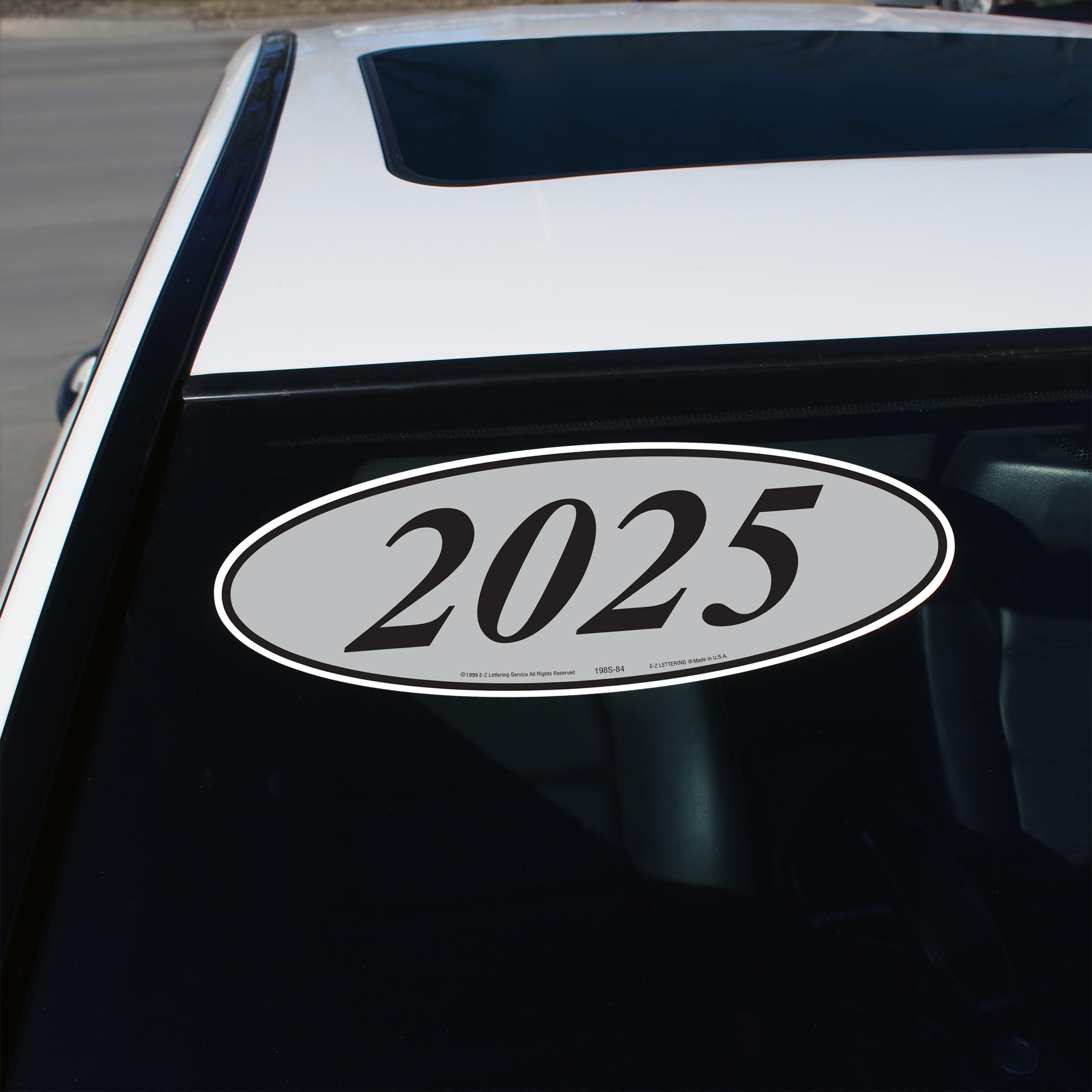 - Oval Year Model Adhesive Windshield Sticker – 14” x 5.5” – Choose 14-Dozen (2012-2025) or 16-Dozen (2010-2025) | Fluorescent Vinyl, Waterproof, Removable Adhesive (Silver & Black Oval 2010-2025)