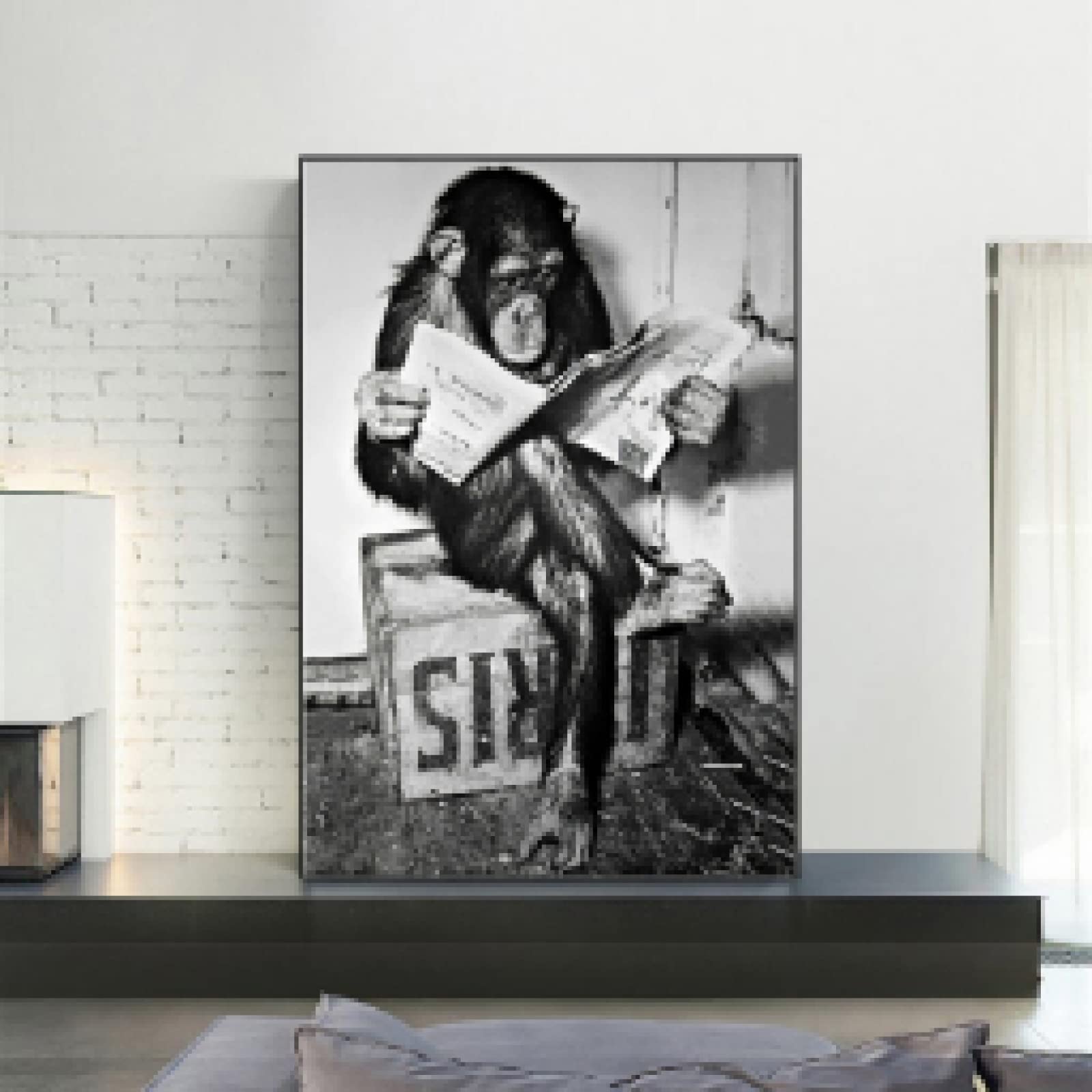 Affiche de toile de singe drôle lisant un journal 35x50 cm sans cadre - 8