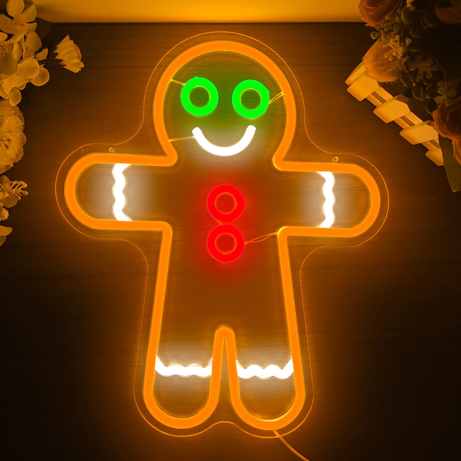 Gingerbread Man Neon Sign for Wall Decor Christmas Neon Signs for Bedroom Dimmable Led Neon Signs Neon Light Sign for Bedroom Living Room Home Christmas Decor Gift for Children Kids