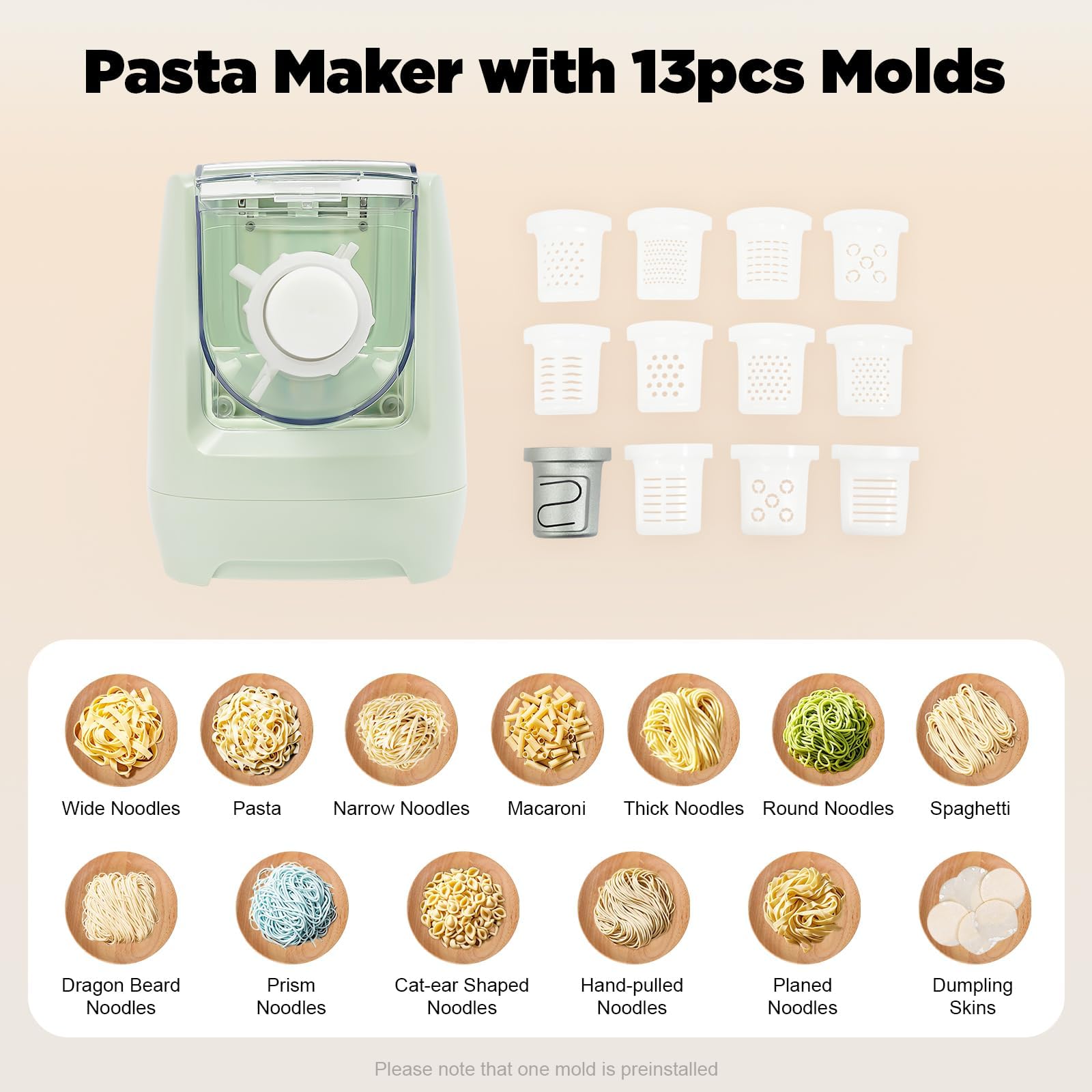 Máquina para hacer pasta con 13 moldes, máquina para amasar/hacer fideos | Máquina para hacer fideos con pantalla LED y herramienta para envolver bolas de masa, para el hogar, cocina