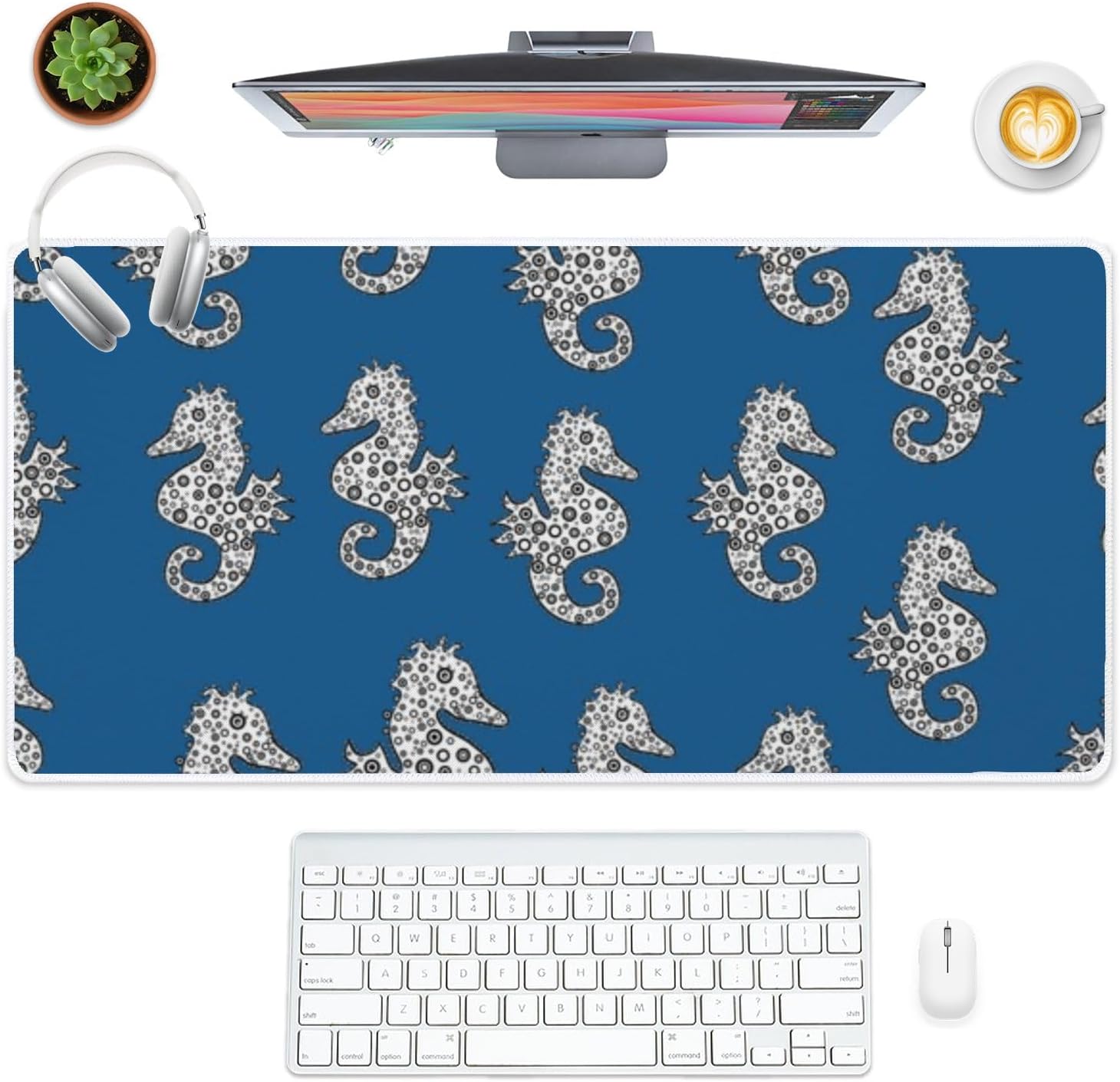 Vintage Seahorse Mouse Pad Large Gaming Mousepad with Non- Slip Rubber Base Smooth Face Laptop Mouse Pad for Gaming Computer Desk for School Home