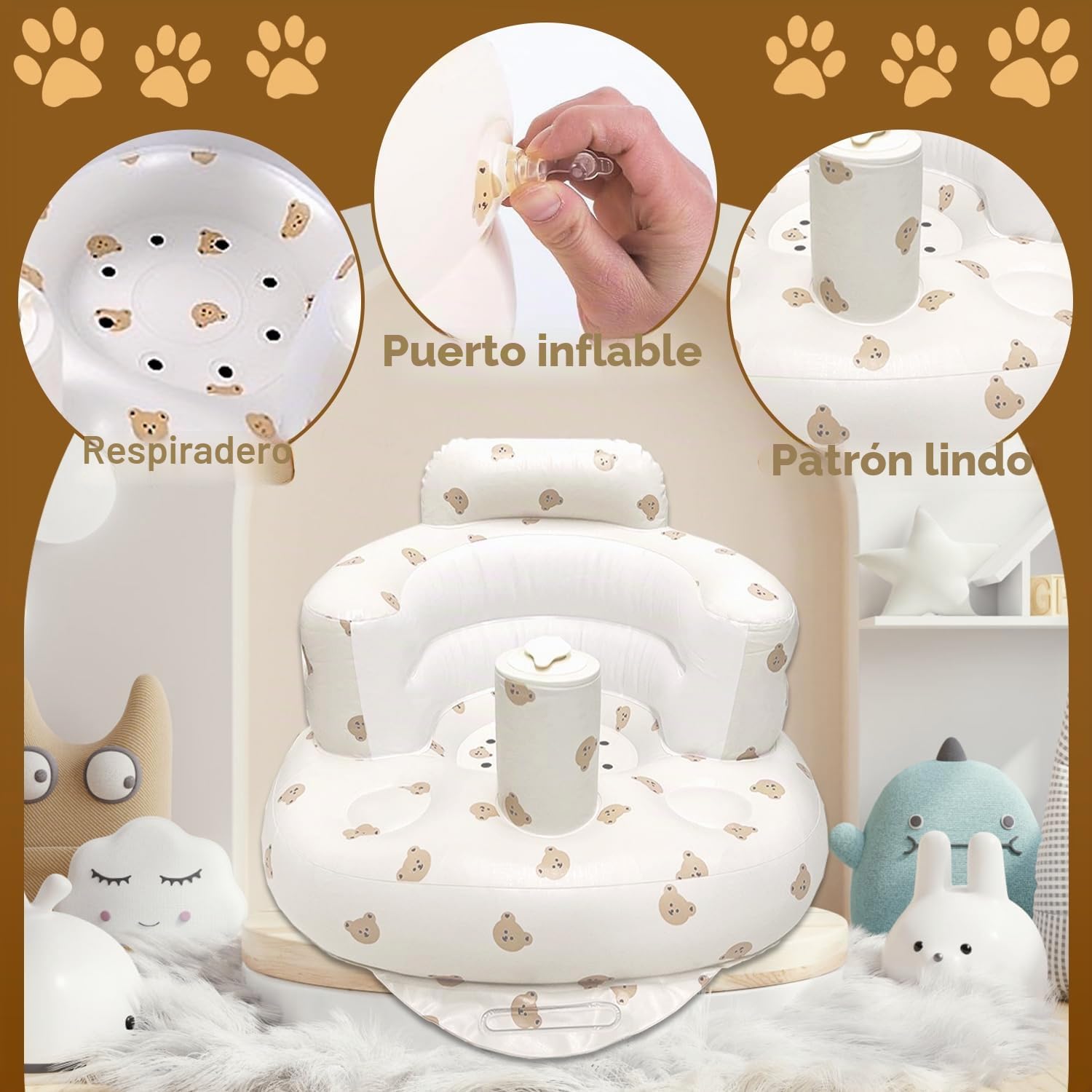 Asiento Inflable para Bebé, Silla Portátil Inflable Para Bebé, Silla de ducha g-onflable para Niños, Asiento de Sofá Para B-Ebé, Asiento De Piso G-onflable, para niños pequeños de 3 + meses