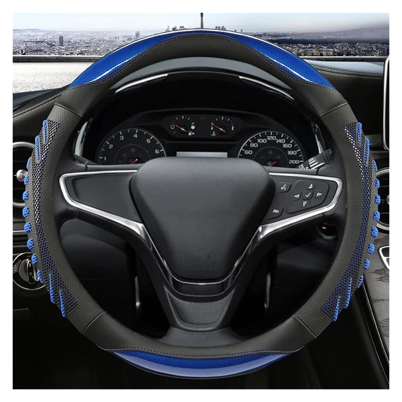 Volante Automóvil Funda Cuero para Volante Coche De 38 Cm Y 15 Pulgadas para Cruze para Malibu para Sail para Spark para Captiva Protector Volante Coche(Azul)