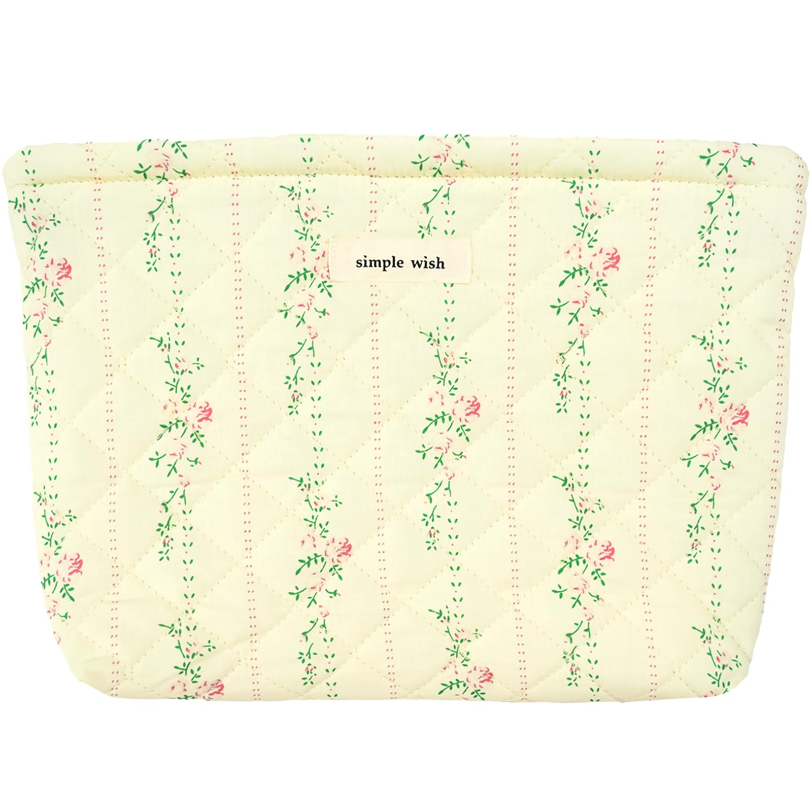 Sminra Floral Makeup Bag Cotton Quilted Small Cosmetic Bag Organizer, Cute Garden Aesthetic Coquette Portable Zipper Pouch Toiletry Purse Bag for