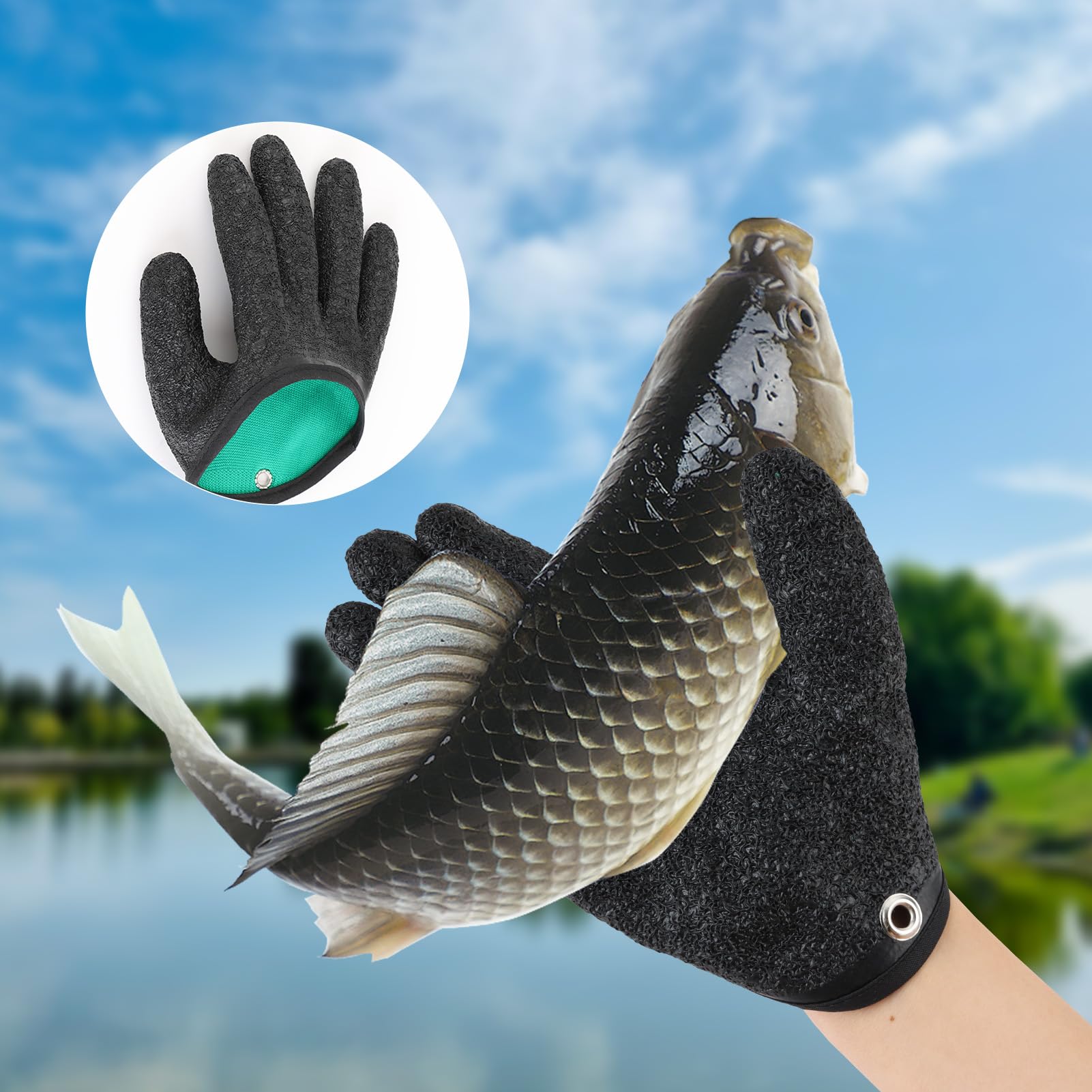 Guantes de pesca antideslizantes, 1 par, guantes de aterrizaje, engrosados, de alta elasticidad, resistentes al agua, a prueba de pinchazos, antideslizantes, resistentes al desgaste, para lucio