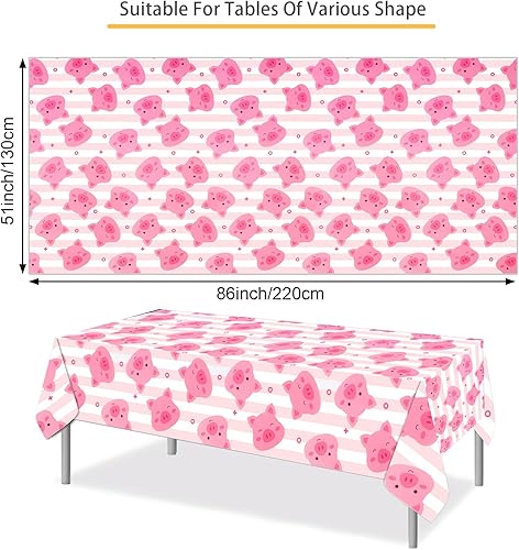 Miniatura 2 de PHOGARY Manteles de fiesta de cerdo, 3 manteles de plástico rosa de animales de granja, cubierta de mesa de cerdo de dibujos animados, suministros