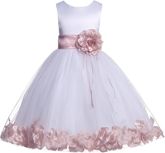 ekidsbridal Floral Rose Petals White Flower Girl Dress Pageant Dresses Junior Flower Girl Dress Birthday Girl 007