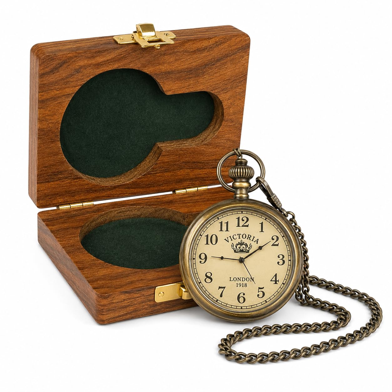 M.A & SONS Brass Customized Pocket Watch with Wooden Box Vintage Antique-image-20