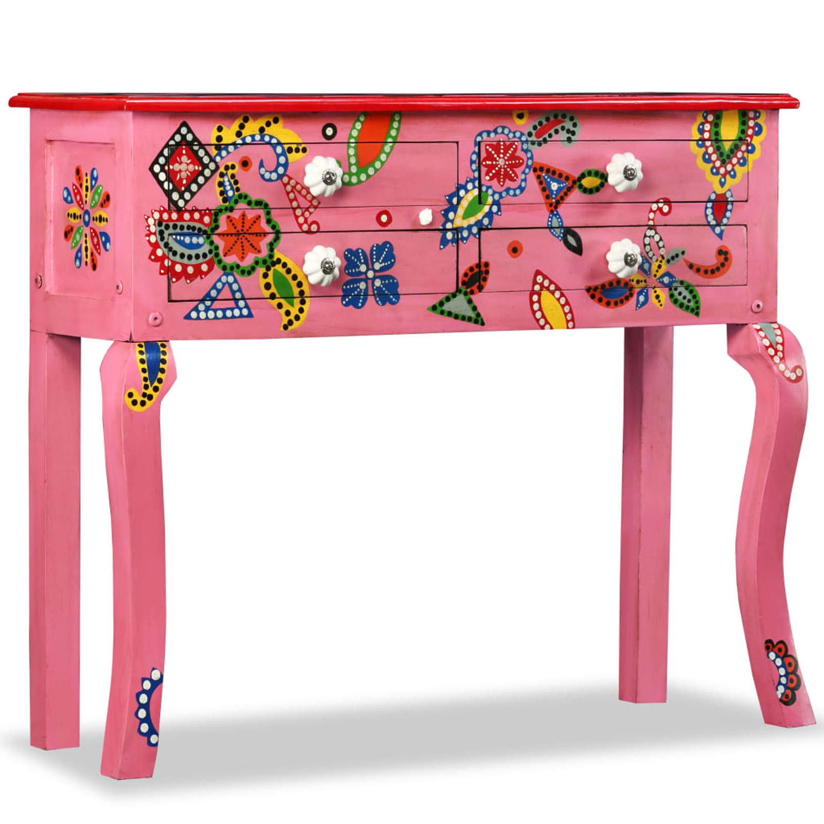 Goliraya Console Table Hall Table Living Room Furniture Solid Mango Wood Pink Hand Painted
