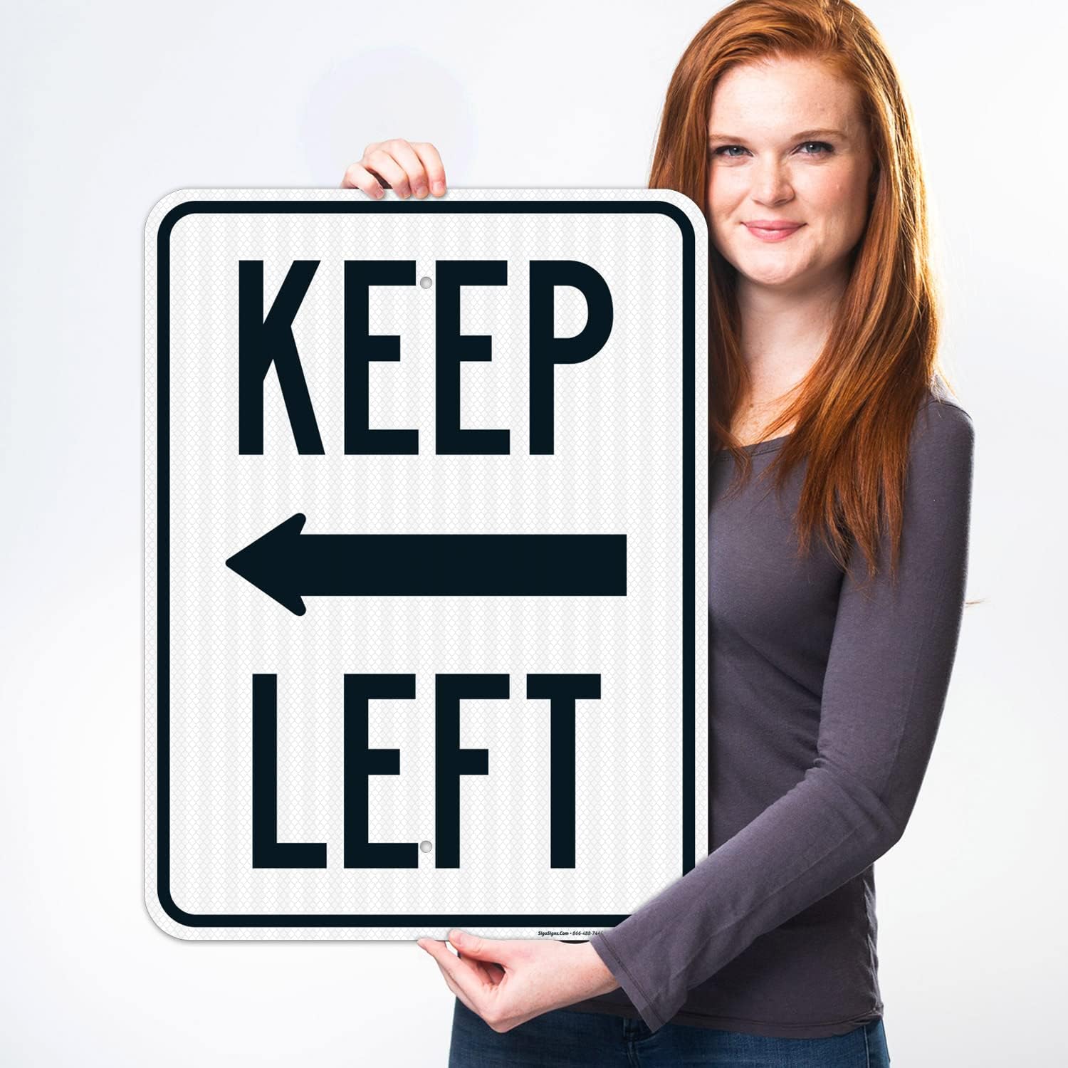 Keep Left Sign with Left Arrow Sign, 18x24 Inches, 3M EGP Reflective .080 Aluminum, Fade Resistant, Made in USA