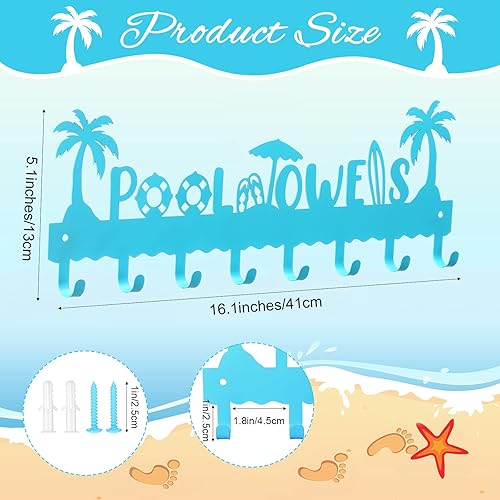 Miniatura 2 de Capoda Toallero de metal para colgar en la pared, para verano, playa, piscina, toalla con 8 ganchos para almacenamiento, bata, traje de baño,
