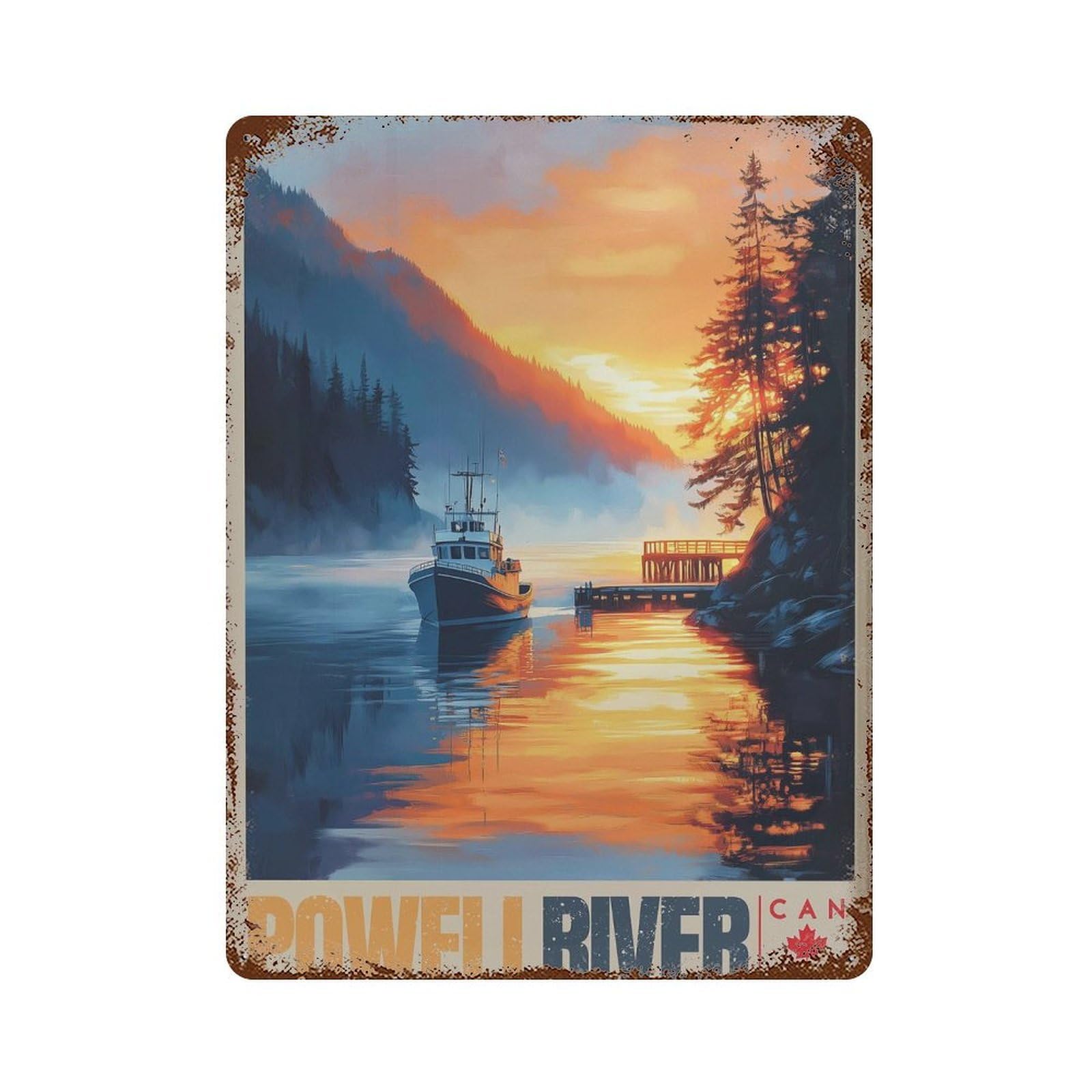 xiaoxiaoshen Powell River Canada Travel Vancouver Coastal Sunset Pacific Northwest Wall Decor Art Metal Tin Poster Modern Home Decor Art Home Bar Shop Decorations Vintage Sign 40x30cm