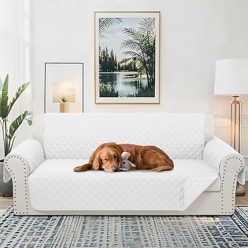 Miniatura 2 de Fundas reversibles para sofá, protector de muebles para perros, correas elásticas, resistentes al agua (sofá, blancoblanco)