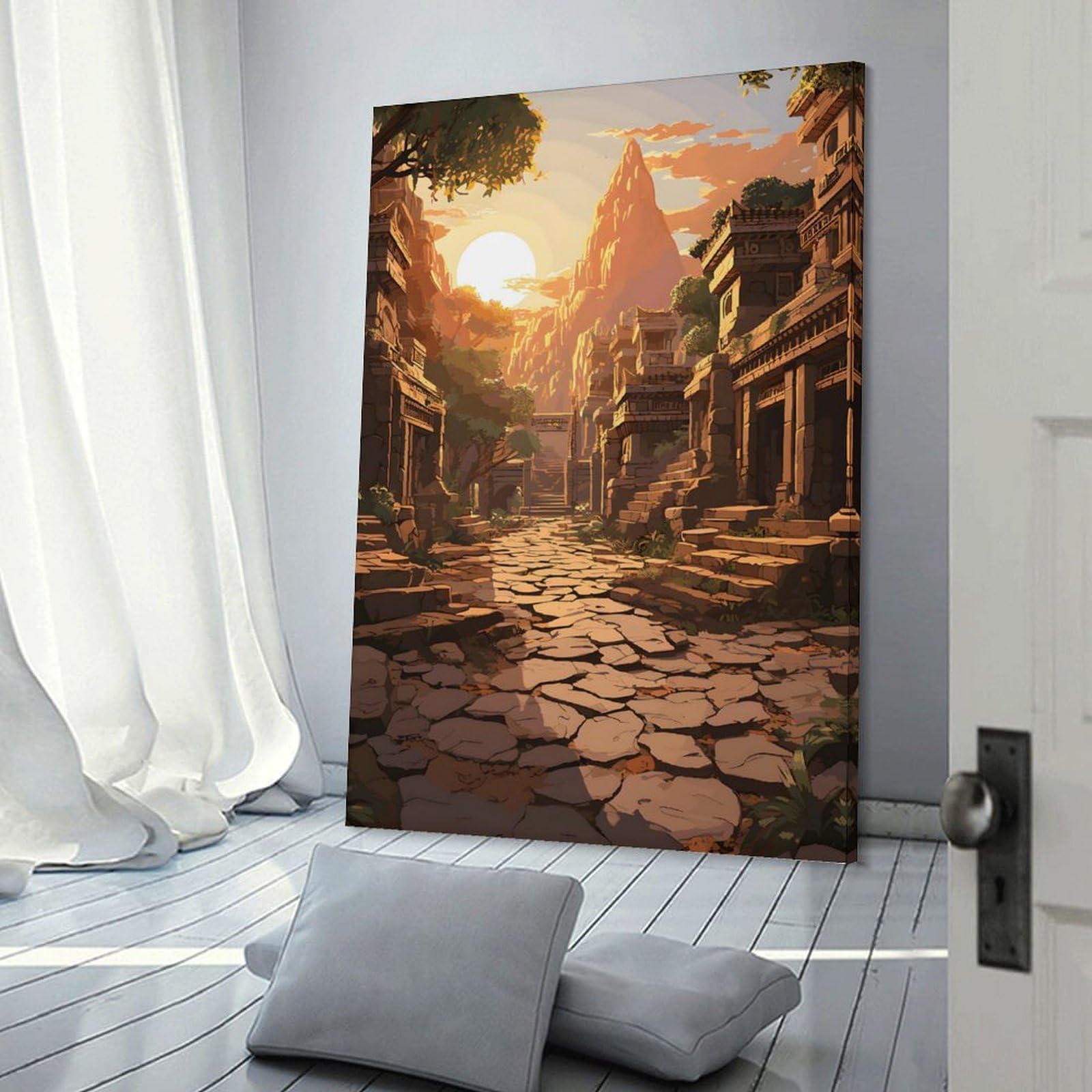 Junmoney Lost Temple Wall Picture Print, 24x36inch(60x90cm), for Workspace Walls, Study Corners Or Bedrooms, Wall Art That Adds Style to Work Areas