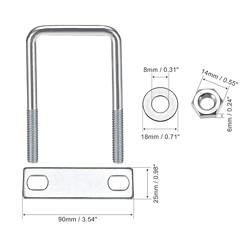 Miniatura 20 de uxcell Pernos cuadrados en U de 1-3/8 "(35 mm) de ancho interior de acero al carbono M8 con tuercas, placa, arandelas