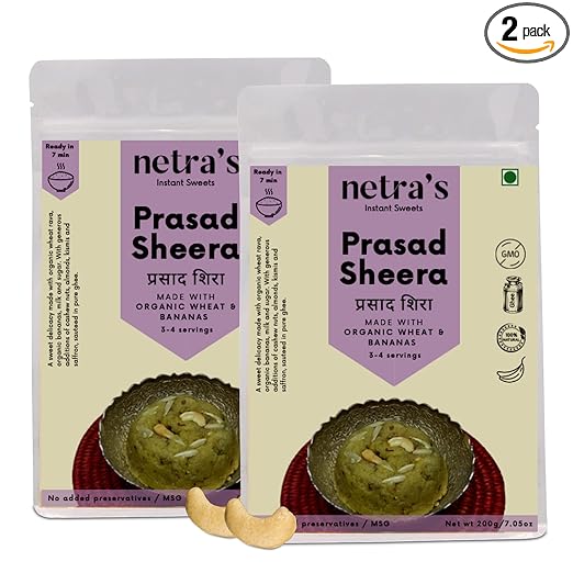 Instant Prasad Sheera Ready Mix 200g, 100% Natural | Preservative-free 8 Servings (Pack of 2)