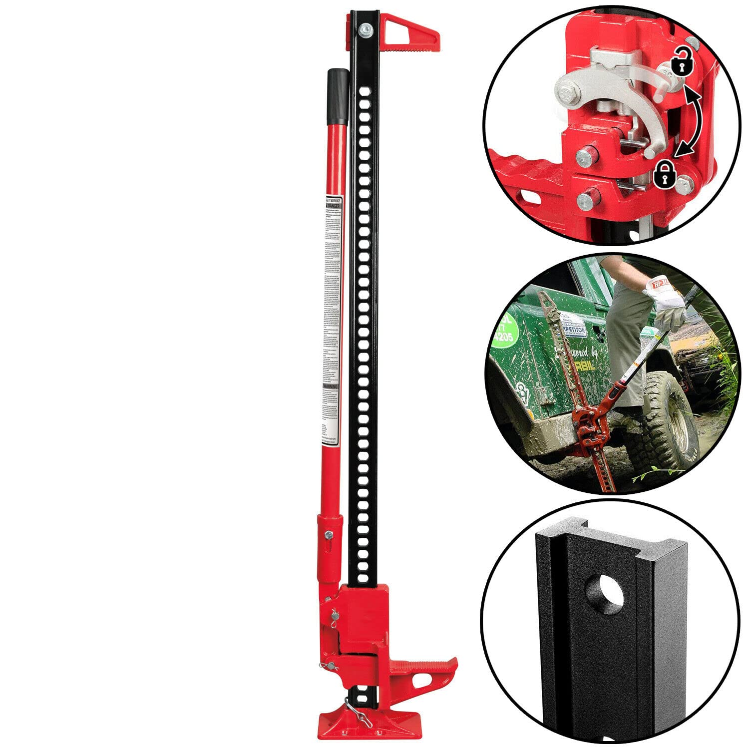 GATO DE TRINQUETE HI-LIFT ESPECIAL VEHICULOS TODO TERRENO 4X4, OFF ROAD Y SUV FARM JACK + Base de apoyo + Brida de soporte
