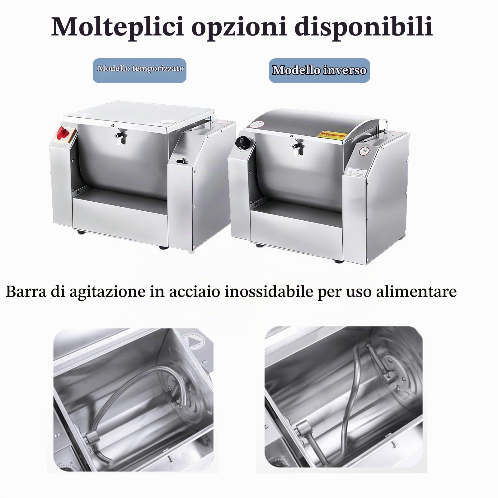 1100w/1500w Miscelatore Di Pasta Commerciale,Impastatrice Professionale a Spirale Acciaio Inox,Timer,Capacità Da 3 a 10 Kg,Per Uso Commerciale E Domestico 3KG