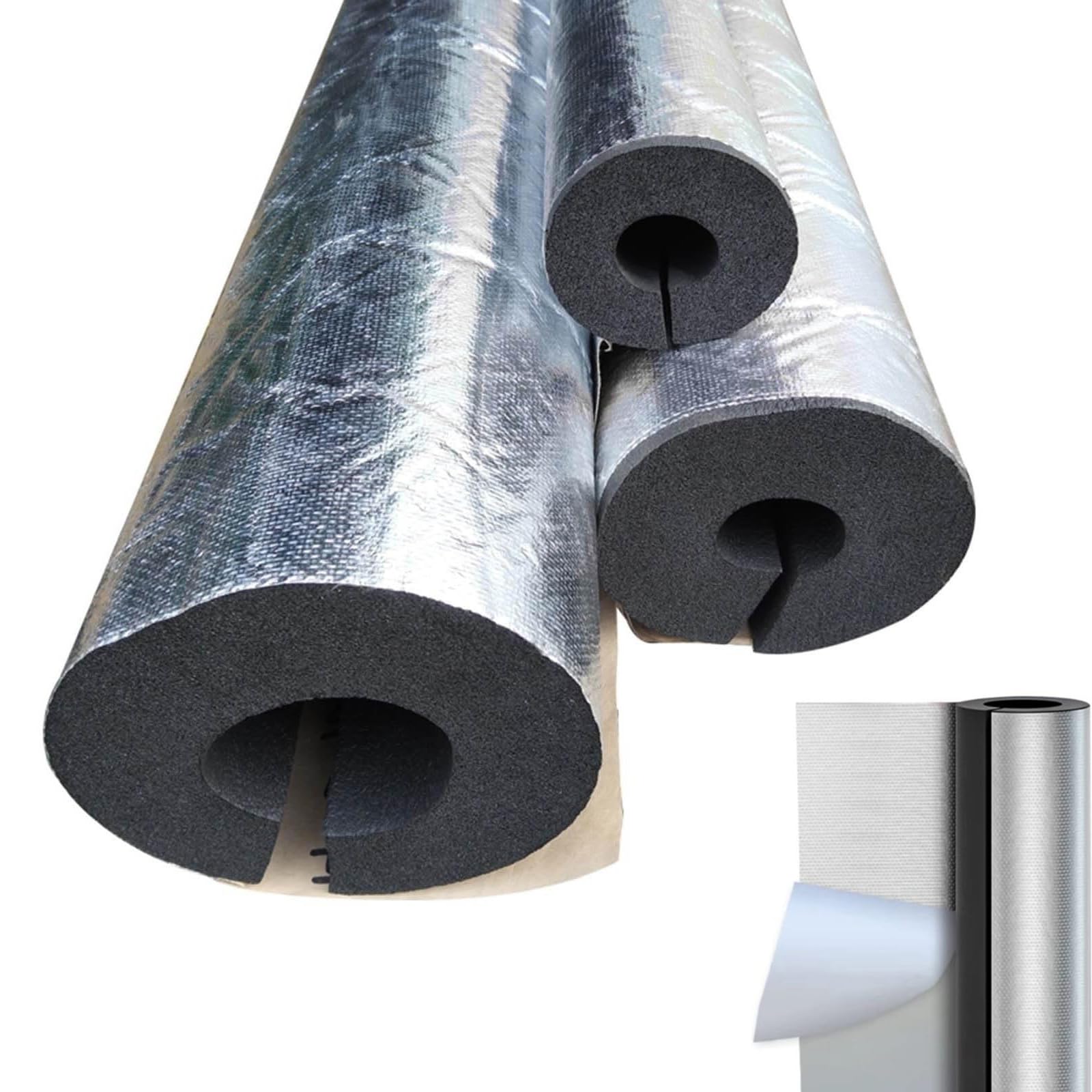 Foam Pipe Insulation, Antifreeze Outdoor Pipe Lagging Wrap 32 mm, Water Pipe Coverings, 20 mm Thick 950 mm Length, Aluminum Foil Self-Adhesive Pipe Foam