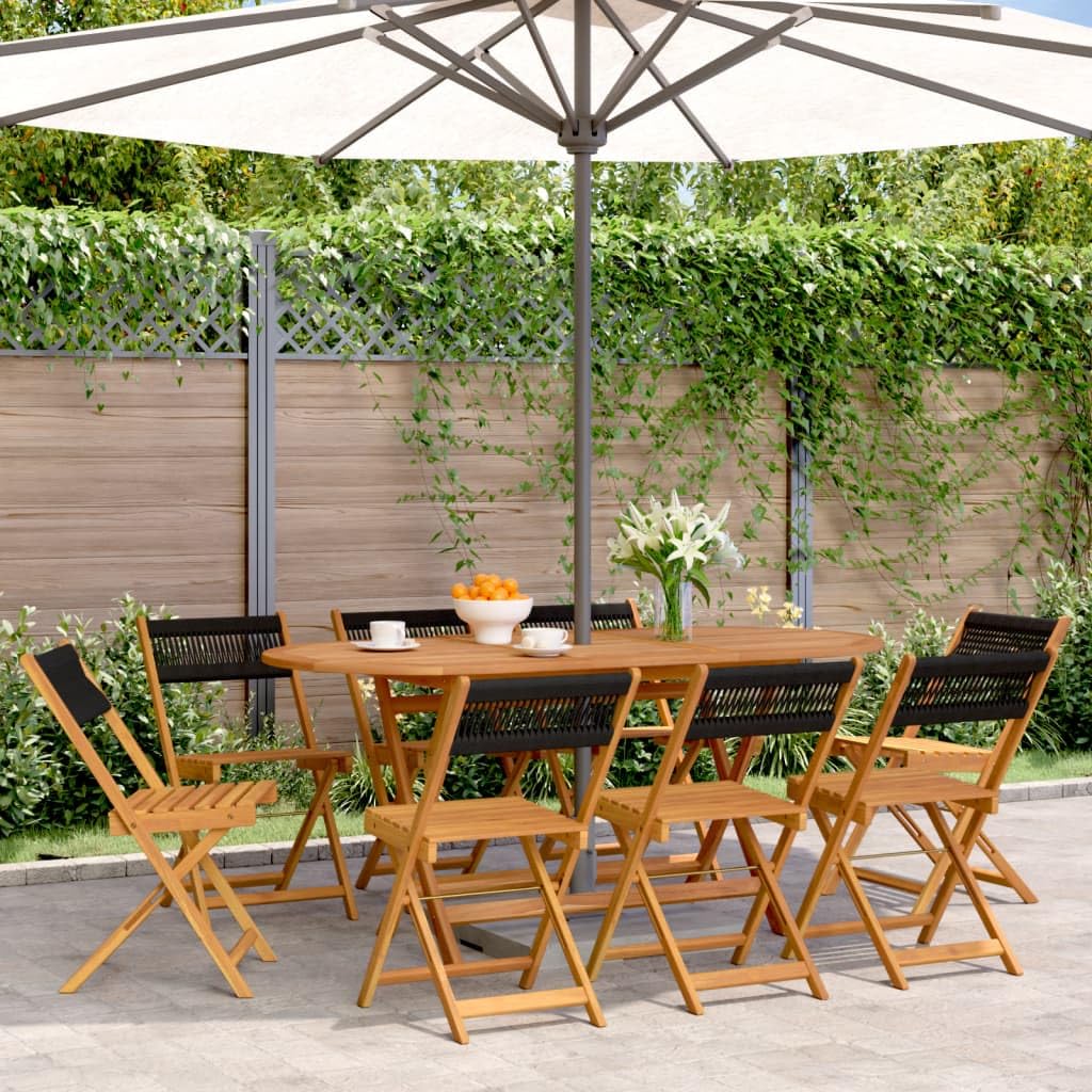 Chaise de jardin pliante noire Jiangboyue lot de 8 en bois d'acacia massif de terrasse