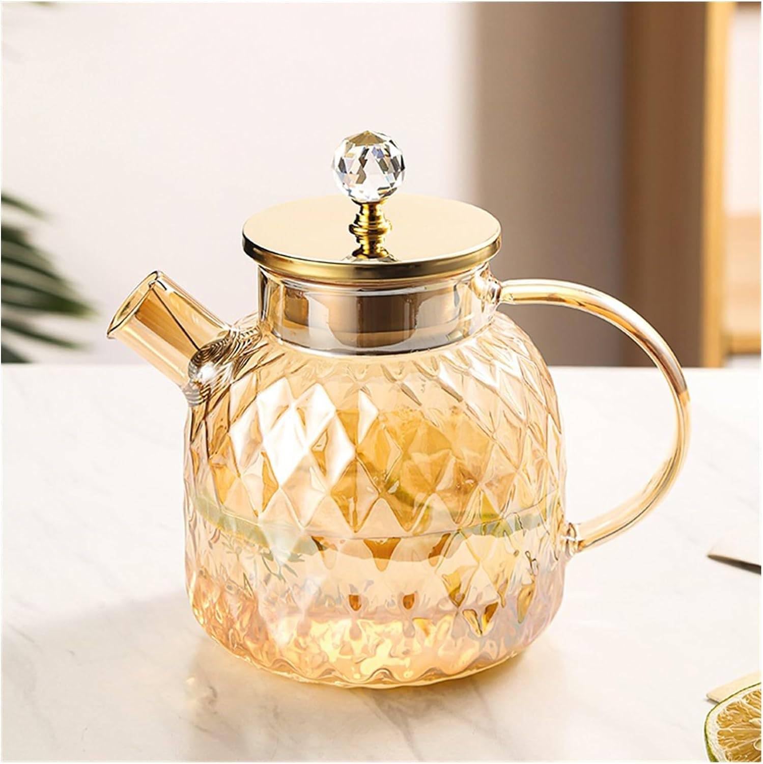 Glass Teapot for Stovetop & Microwave Safe, 35oz, Clear, Borosilicate Glass, Teapot with Infuser, Lid