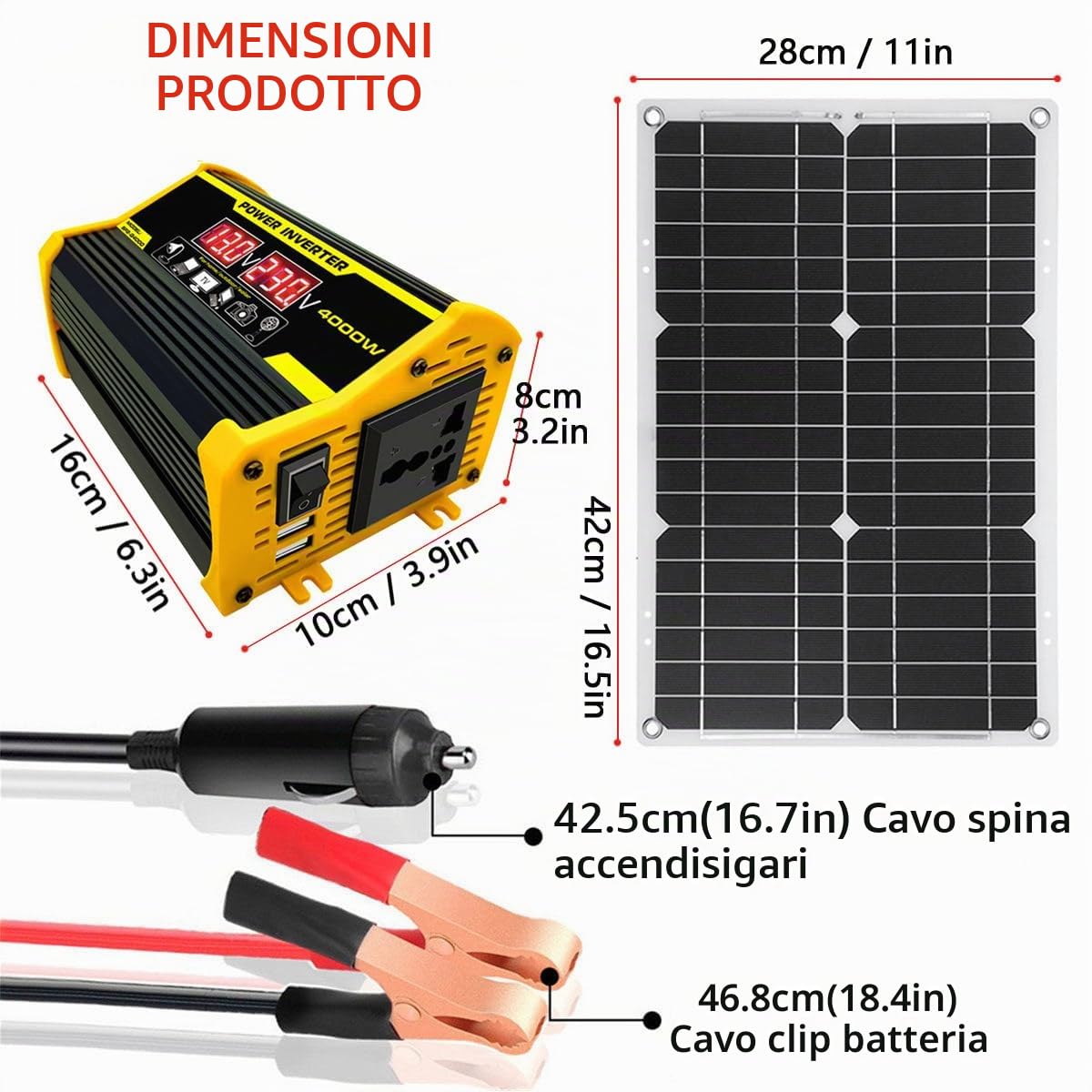 Kit Completo di Energia Solare, Pannello Solare da 400W E Kit Inverter Convertitore, Convertitore di Energia Solare da 12V a 110/220V, Controller 30A con 2 Porte USB,Yellow