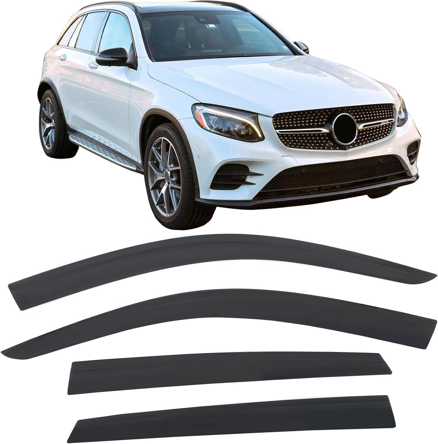 IKON MOTORSPORTS Tape on Low Profile Window Visors, Compatible with 2016-2022 Benz X253 GLC-Class SUV (Not Fit Coupe), Acrylic Smoke/Tinted Rain Guards, Side Window Wind Deflectors 4PCS