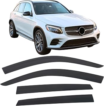 Fit 2016-2022 Benz X253 GLC-Class SUV Not Fit Coupe Acrylic Window Visors | IKON MOTORSPORTS, Tape on, Low Profile, Smoke/Tinted, Rain Guards Self-Adhesive, Waterproof,Side Window Wind Deflectors, 4PCS