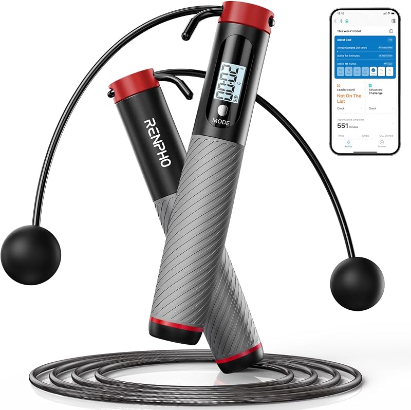 RENPHO Cuerda para saltar inalámbrica, cuerda para saltar con peso con contador, cuerdas para saltar para fitness, cuerda para saltar inteligente para Crossfit