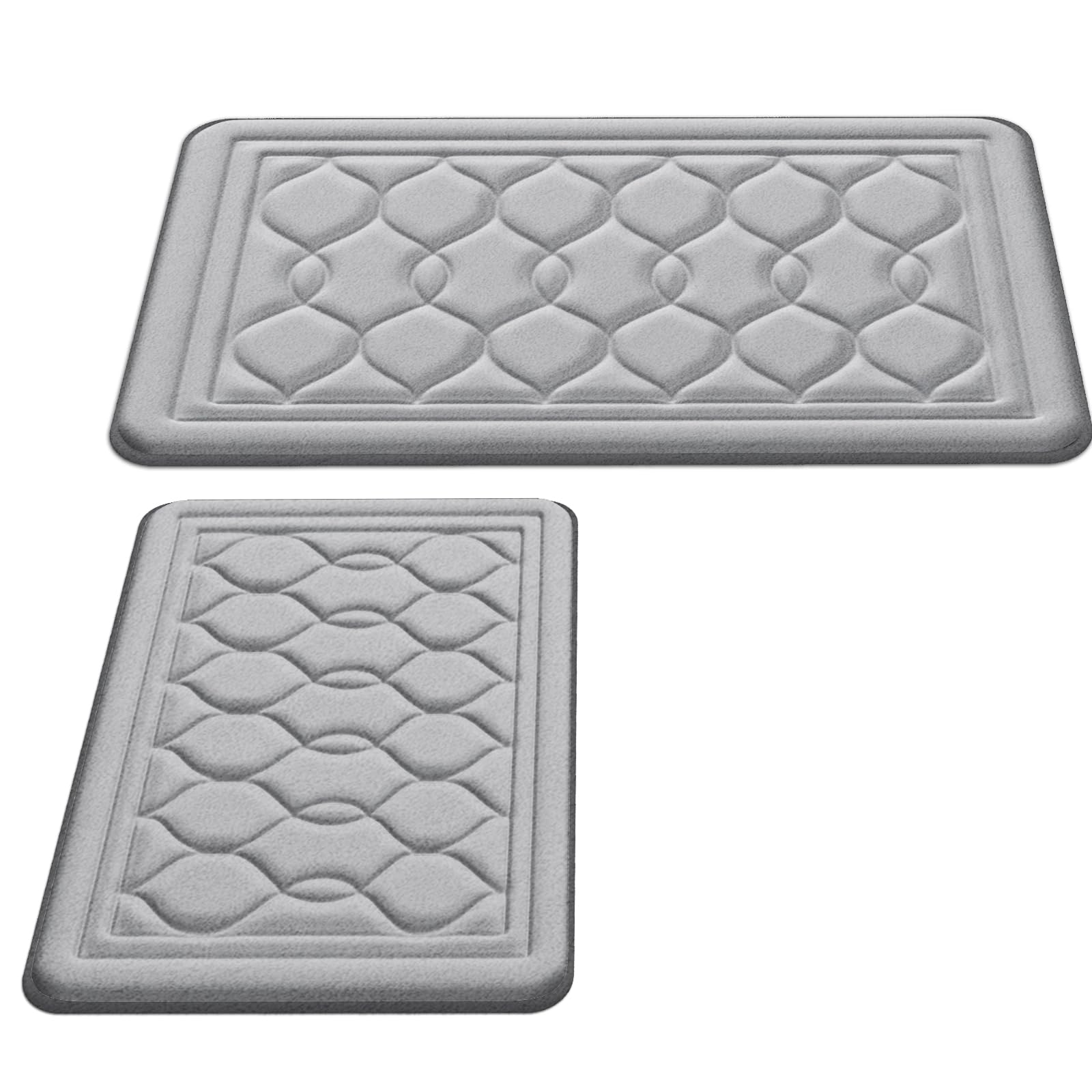 Juego de alfombras de baño de espuma viscoelástica, 2 piezas, ultra suaves, grises, antideslizantes, absorbentes de agua, lavables a máquina, de secado rápido, alfombras de baño para baño, bañera,