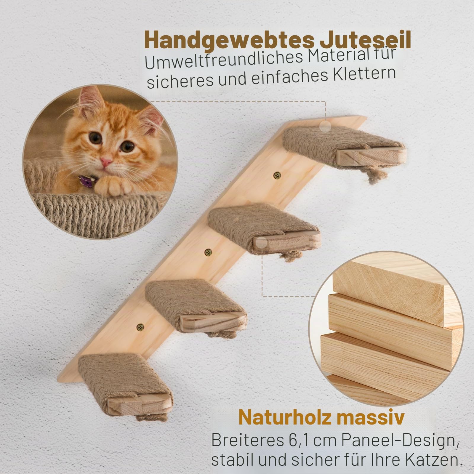 Set aus 2 Wand-Kletterregalen für Katzen mit 4 Stufen und umweltfreundlicher Sisalschnur. Große Größe