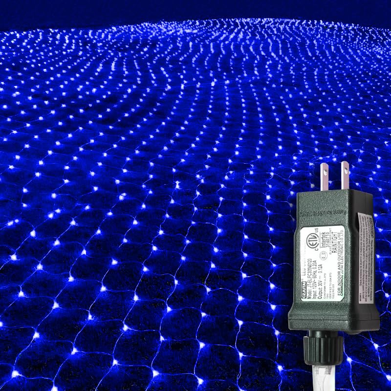 Blue Christmas Net Lights Outdoor Decorations 9.9ft x 6.6ft 208 LED Indoor IP44 Waterproof 8 Modes Fairy Twinkle Mesh Bush Lights Low Voltage Plug-in for Garden Patio
