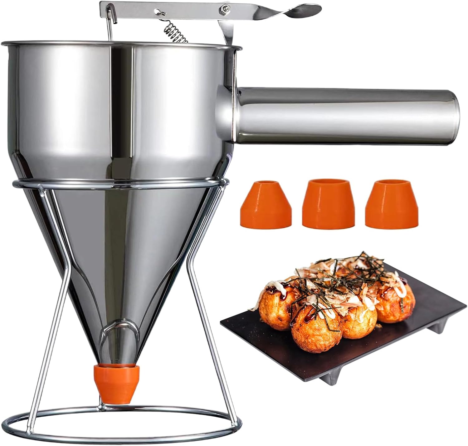 Pancake Dispenser, Pancake Batter Dispenser, Cupcake Batter Dispenser, Multicaliber Stainless Steel Funnel Cake Dispenser with Stand, Baking Accessories for Cupcakes, Baked Waffles