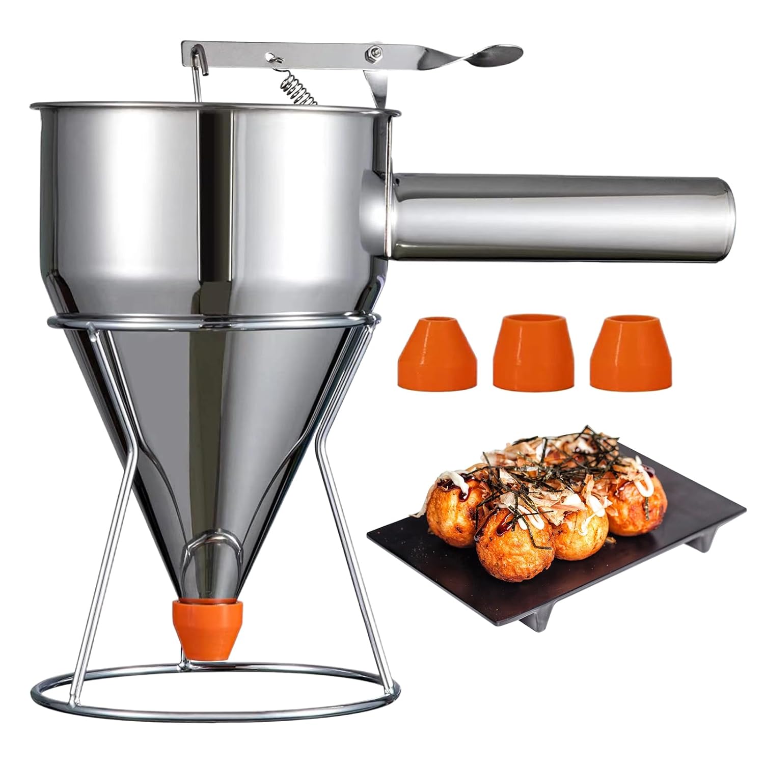 Pancake Dispenser, Pancake Batter Dispenser, Cupcake Batter Dispenser, Multicaliber Stainless Steel Funnel Cake Dispenser with Stand, Baking Accessories for Cupcakes, Baked Waffles