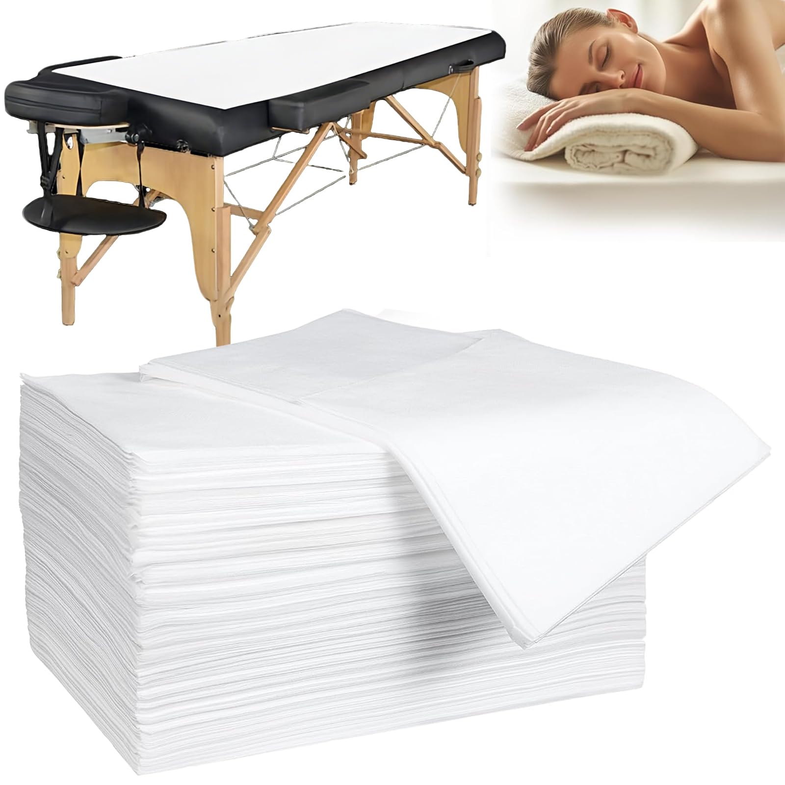 Lot de 100 Drap Jetable Non Tissé 80x180cm pour Table de Massage SPA Salon Tatouage Hôpital Blanc