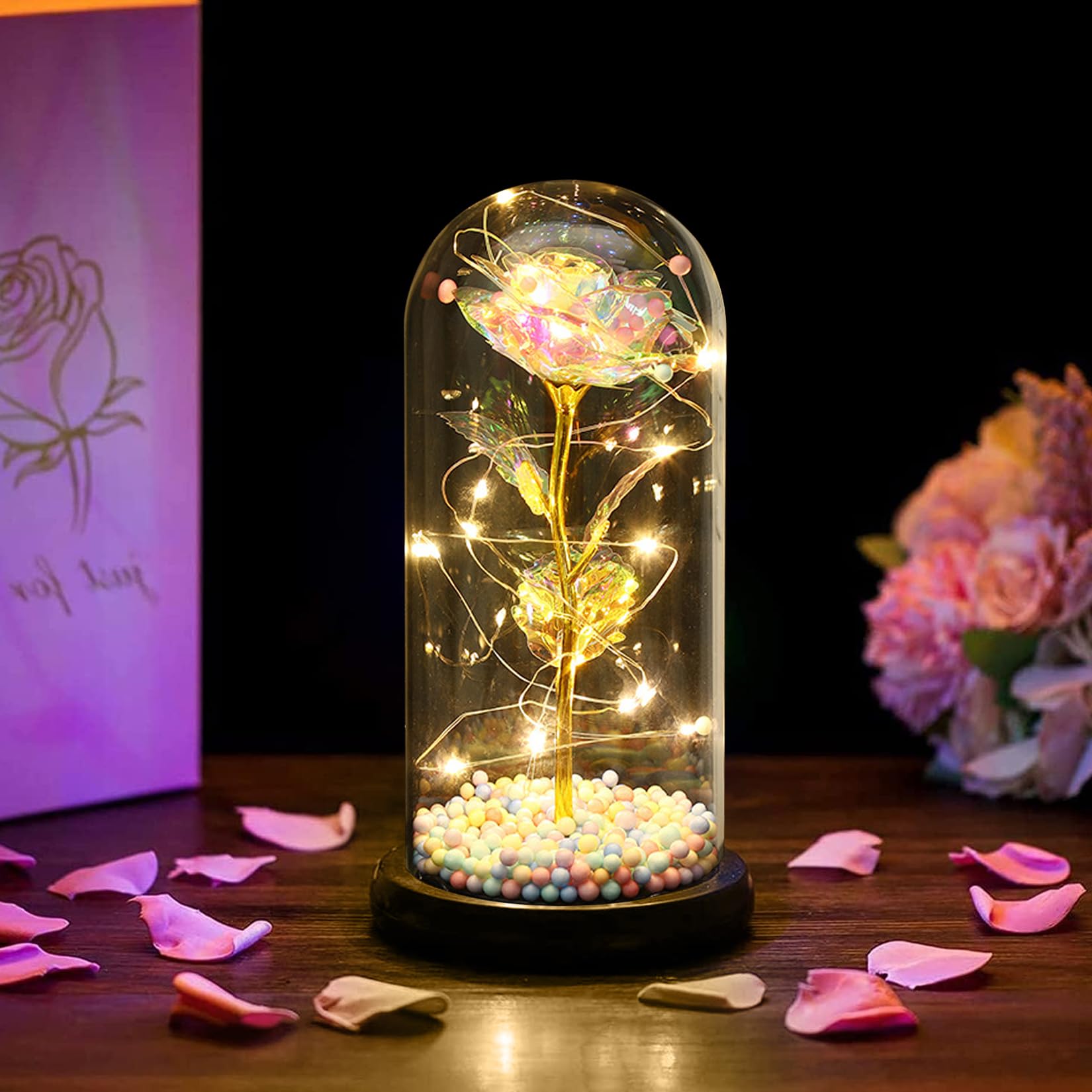 Flor Eterna Cúpula De Cristal Con Rosa Encantada La Bella Y La