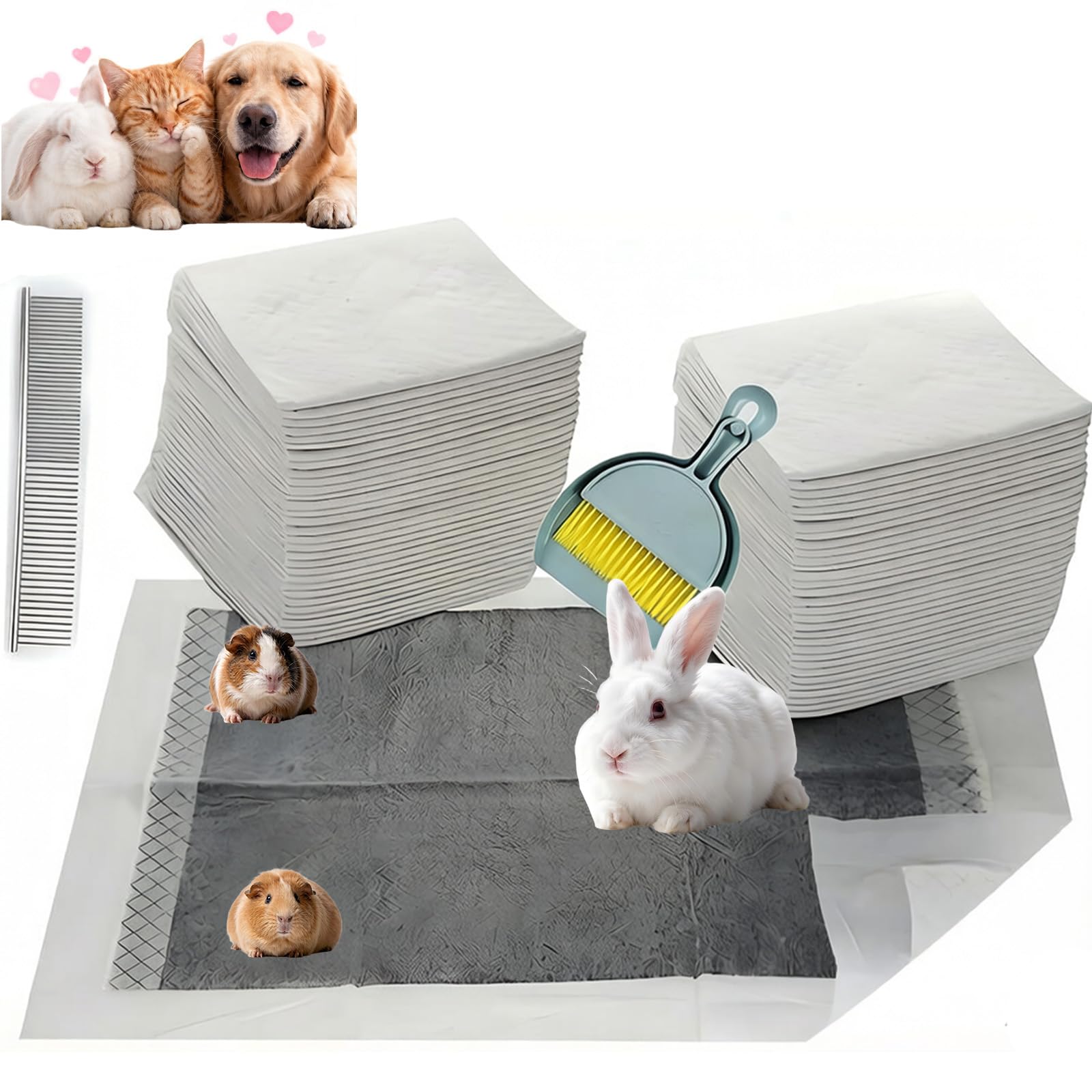 Rabbit Pee Pads 100PCS Absorbent Odor Liners for Pets（45x33cm/18x13in）