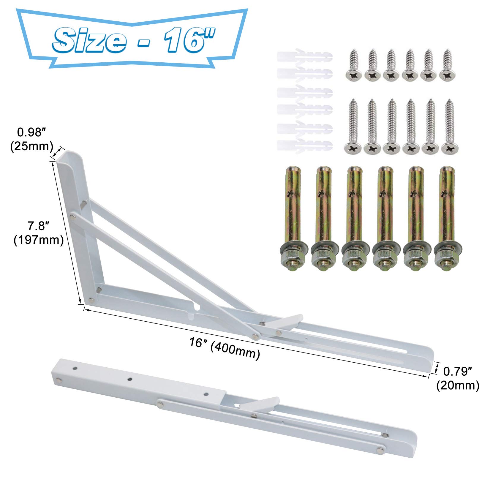 KOOTANS 16 Inch Folding Shelf Brackets, Heavy Duty Wall Mounted Metal