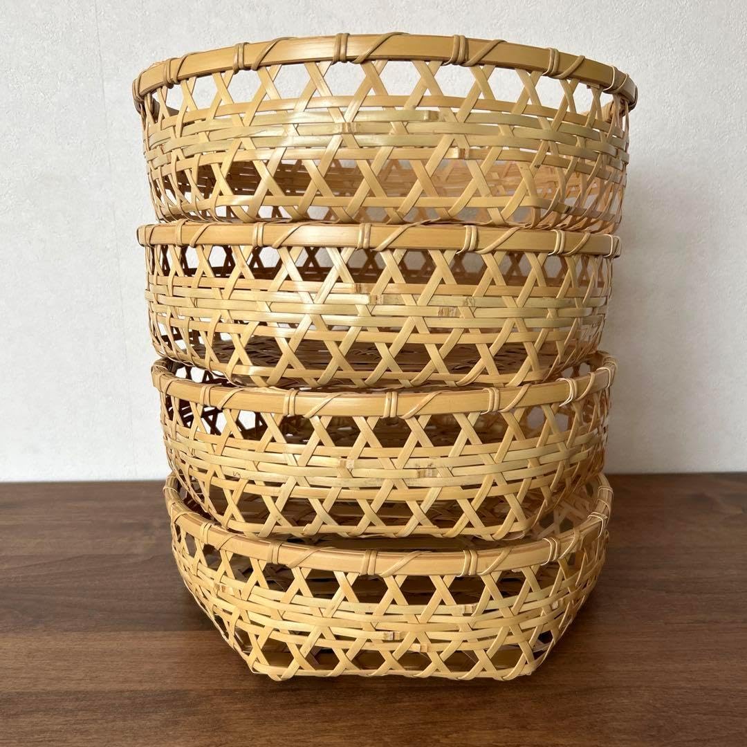 4点 竹籠 カゴ 六つ目 御膳 水切りカゴ 竹ザル 竹 ざる 四角