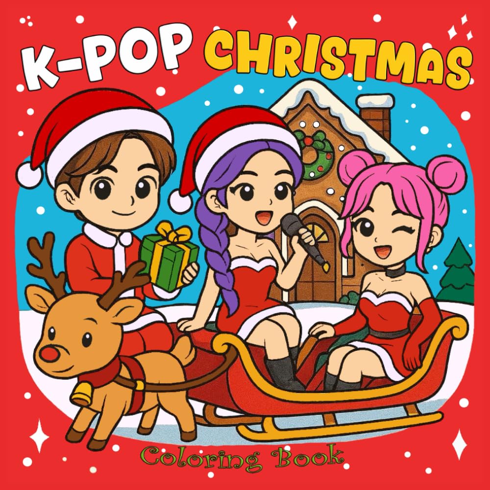 K-POP Christmas Coloring Book: 40+ Illustrations of Cute Chibi & Kawaii Anime Holiday Magic with Idols, Concerts & Winter Scene for Kids and K-POP Fans
