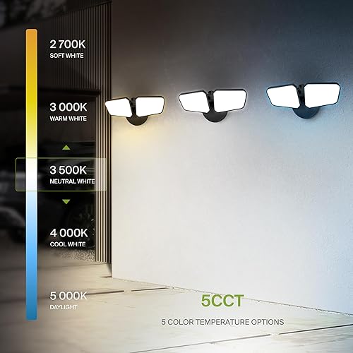 Miniatura 5 de ASD Luces de inundación LED de seguridad para exteriores, 20W 5CCT 2700K-5000K, cabezales giratorios, luz de inundación con cable, 150 de lado a