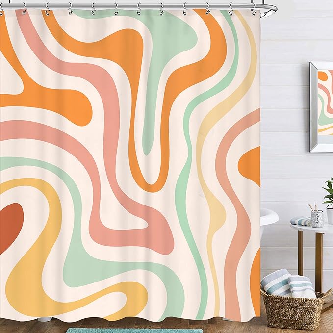 Famiffty Retro 70s Groovy Swirl Colorful 70s Shower Curtain