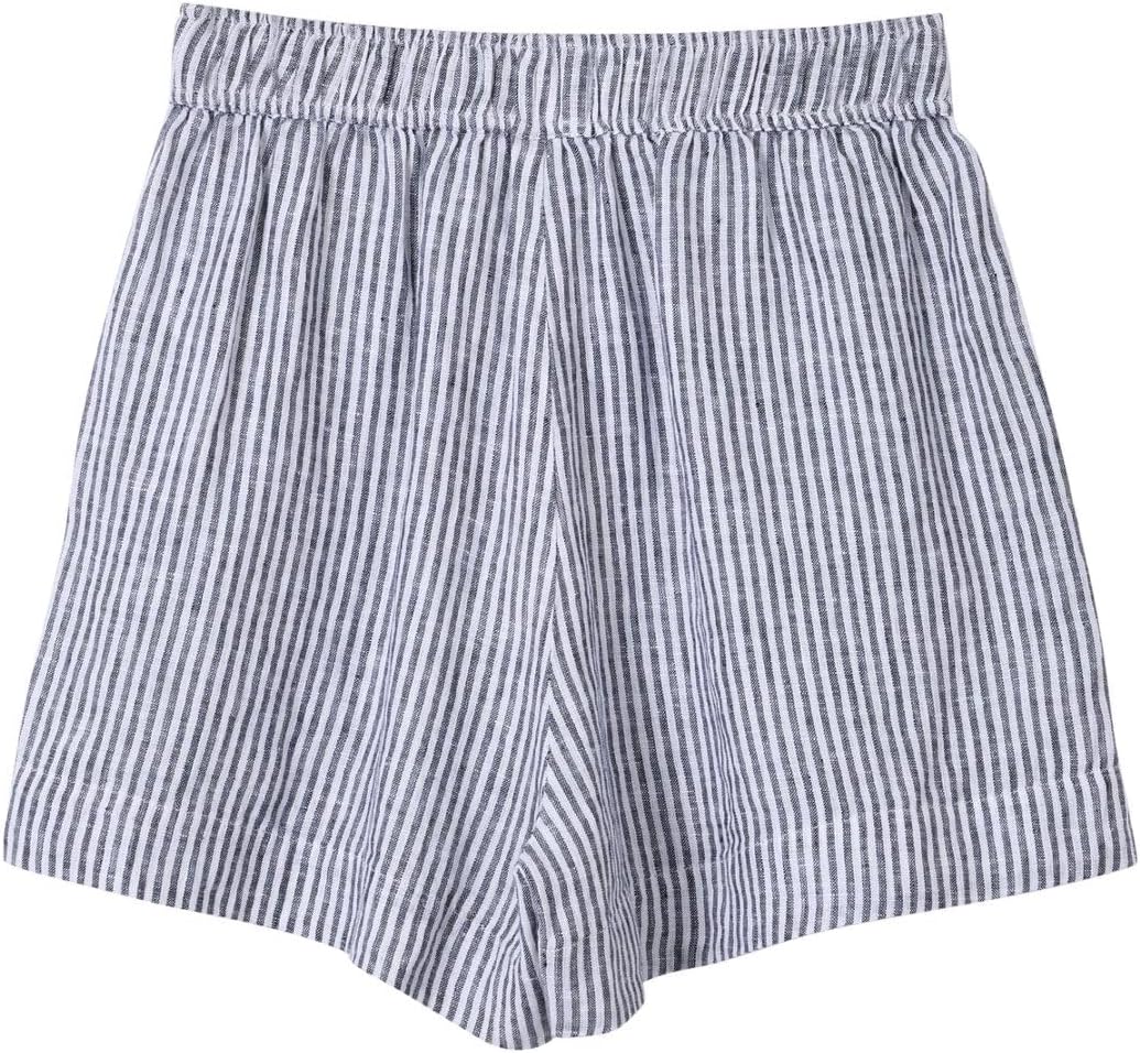 Amazhiyu Women's 100% Linen Summer Striped Lounge Shorts